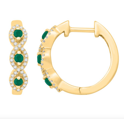 Three Emerald Petite Huggie Hoop Diamond Earring (0.24CT) in 14K Gold (Yellow or White)