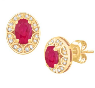 Round Shape Ruby Diamond Cluster Stud Earring (1.22CT) in 14K Gold (Yellow or White)