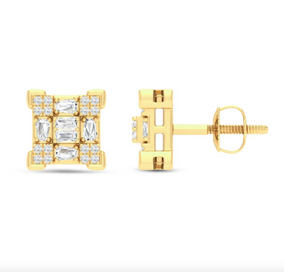 Square Shape Diamond Illusion Stud Earring (0.25CT) in 10K Gold (Yellow or White)