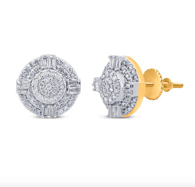 Circle shape Illusion Diamond Cluster Stud Earring (1.00CT) in 10K Gold (Yellow or White)