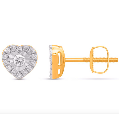 Heart Shape Diamond Cluster Stud Earring (0.25CT) in 10K Gold (Yellow or White)