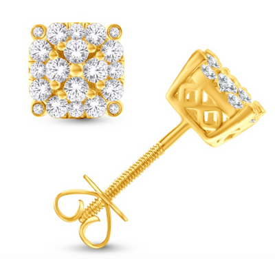 Square Shape Diamond Cluster Stud Earring (0.50CT) in 14K Gold (Yellow or White)