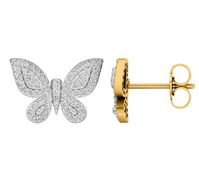 Butterfly Style Diamond Cluster Stud Earring (0.33CT) in 10K Gold (Yellow or White)