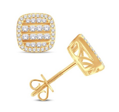 Square Shape Diamond Cluster Stud Earring (0.50CT) in 10K Gold (Yellow or White)