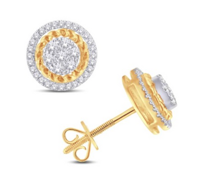 Circle Shape Diamond Cluster Stud Earring (0.30CT) in 10K Gold (Yellow or White)