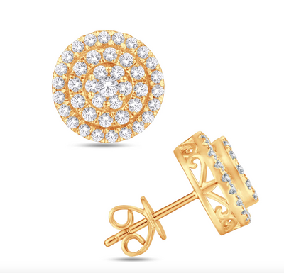 Circle Shape Diamond Cluster Stud Earring (1.00CT) in 10K Gold (Yellow or White)