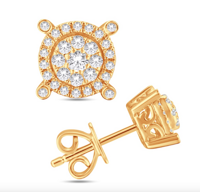 Circle Shape Diamond Cluster Stud Earring (0.35CT) in 10K Gold (Yellow or White)