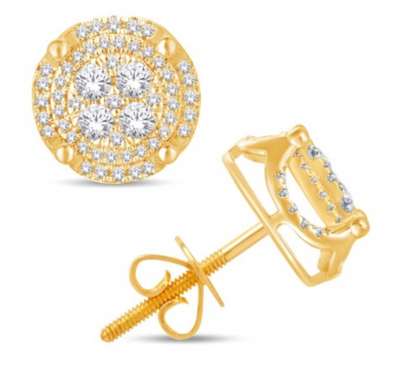 Circle Shape Diamond Cluster Stud Earring (0.52CT) in 10K Gold (Yellow or White)