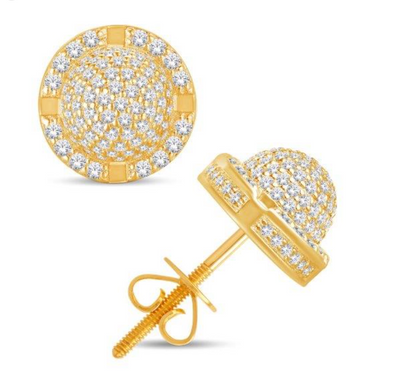 Circle Shape Domed Diamond Cluster Stud Earring (0.79CT) in 10K Gold (Yellow or White)