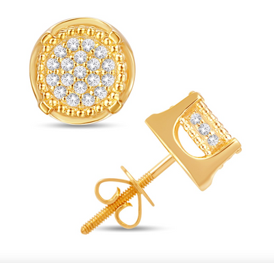 Circle Shape Diamond Cluster Stud Earring (0.18CT) in 10K Gold (Yellow or White)