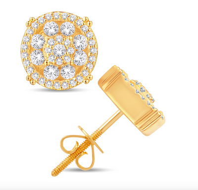 Circle Shape Diamond Cluster Stud Earring (0.72CT) in 10K Gold (Yellow or White)