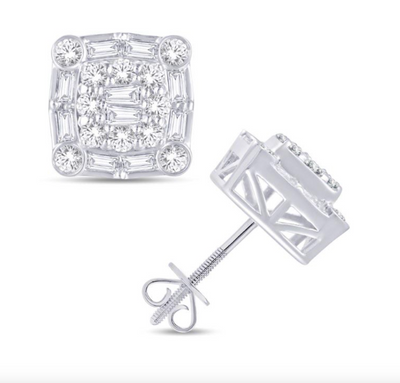Square Shape Illusion Diamond Stud Earring (1.00CT) in 10K Gold (Yellow or White)