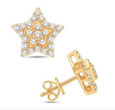 Star Shape Diamond Cluster Stud Earring (0.50CT) in 10K Gold (Yellow or White)