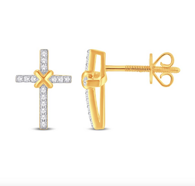 Cross Style Diamond Cluster Stud Earring (0.09CT) in 10K Gold (Yellow or White)