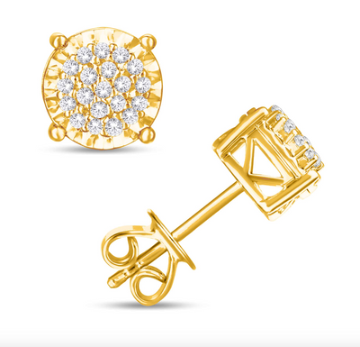 Round Shape Diamond Cluster Stud Earring (0.12CT) in 10K Gold (Yellow or White)