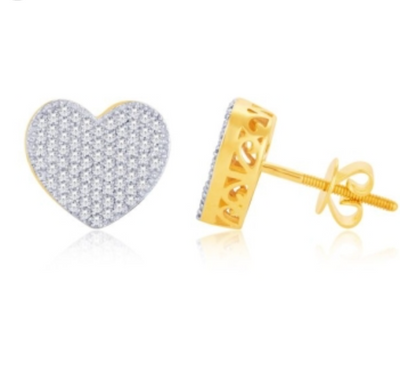 Heart Shape Diamond Cluster Stud Earring (0.12CT) in 10K Gold (Yellow or White)