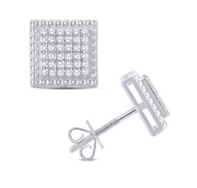 Square Shape Diamond Cluster Stud Earring (0.25CT) in 10K Gold (Yellow or White)