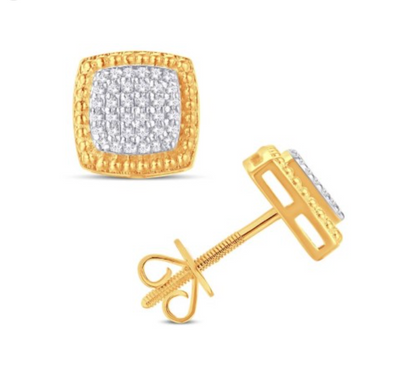 Square Shape Diamond Cluster Stud Earring (0.26CT) in 10K Gold (Yellow or White)