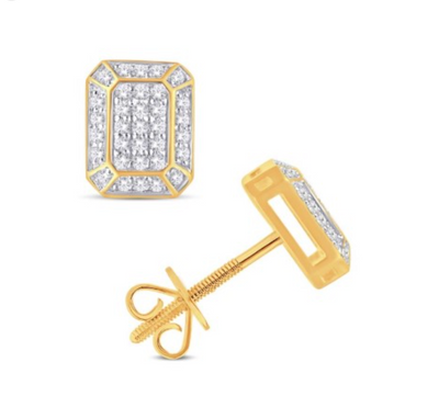 Rectangular Cubic Diamond Cluster Stud Earring (0.24CT) in 10K Gold (Yellow or White)