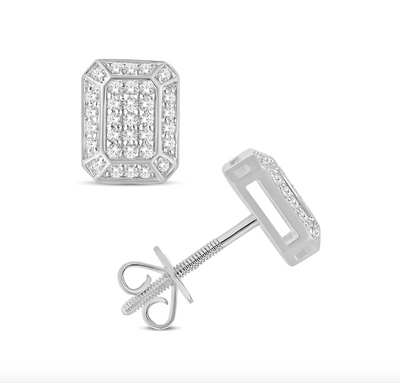 Rectangular Cubic Diamond Cluster Stud Earring (0.24CT) in 10K Gold (Yellow or White)