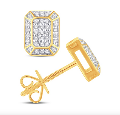 Rectangular Cubic Diamond Cluster Stud Earring (0.15CT) in 10K Gold (Yellow or White)