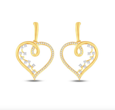 Heart Shape with Stylish Mini Diamonds Stud Earring (0.23CT) in 10K Gold (Yellow or White)