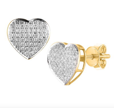 Heart Shape Diamond Cluster Stud Earring (0.50CT) in 10K Gold (Yellow or White)