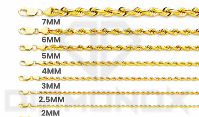 4mm 10K Gold Hollow Rope Chain (White or Yellow) - from 16 to 28 Inches