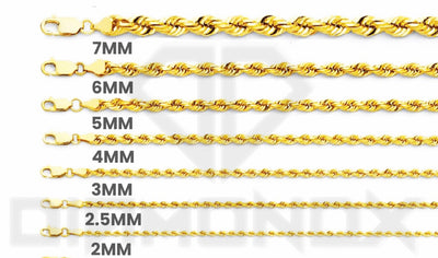 2mm 10K Gold Hollow Rope Chain (White or Yellow) - from 16 to 28 Inches