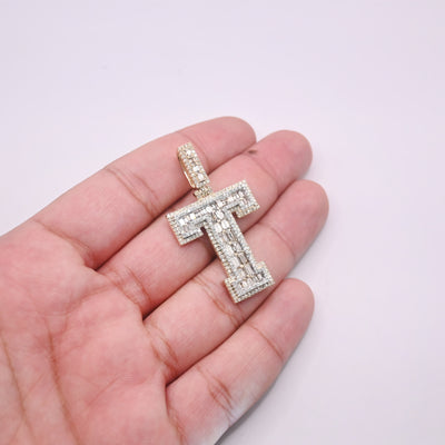 T Letter Baguette Diamond Pendant (3.75CT) in 10K Gold