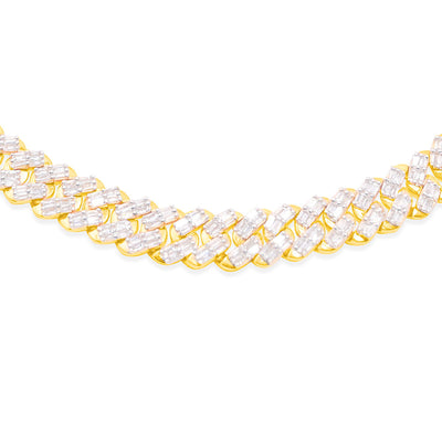 Baguette Diamond Miami Cuban Link Chain (7.50CT) in 10K Gold - 7mm (20 inches)