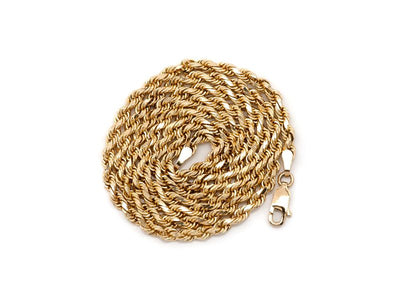 3mm 10K Gold Hollow Rope Chain (White or Yellow) - from 16 to 28 Inches