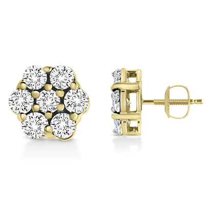 Hexagon Shape Diamond Cluster Stud Earring (0.50CT) in 10K Gold (Yellow or White)