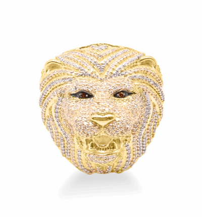 10K Gold Diamond Lion Face Men's Ring 1.50CT