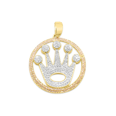 10K Gold Rolex Style Pendant with 1.22CT Diamonds with Matching Gold Rolex Studs with 0.15CT Diamonds