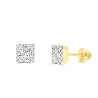 Square Shape Diamond Cluster Stud Earring (0.25CT) in 10K Gold (Yellow or White)