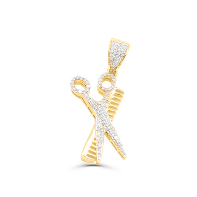 Comb & Scissor Bling Diamond Pendant (0.35CT) in 10K Gold