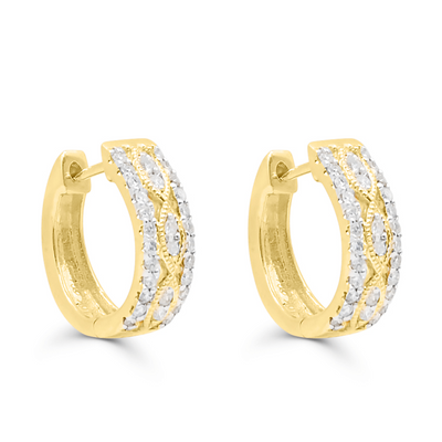 Pattern Diamond Huggie Hoop Earring (0.42CT) in 10K Gold (Yellow or White)