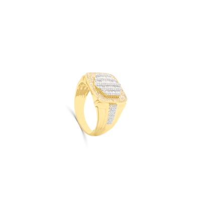 Hexagon Shape Baguette Diamond Cluster Men's Pinky Ring (0.55CT) in 10K Gold - Size 7 to 12