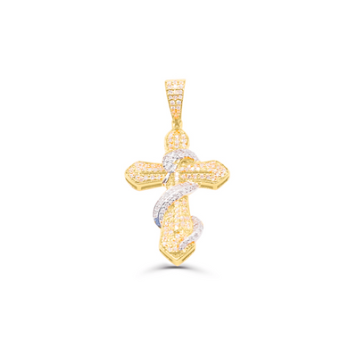 Cross Shape Snake Rounded Diamond Pendant (0.55CT) in 10K Gold