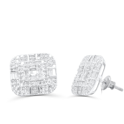 Square Shape Stylish Illusion Diamond Cluster Stud Earring (0.75CT) in 10K Gold (Yellow or White)