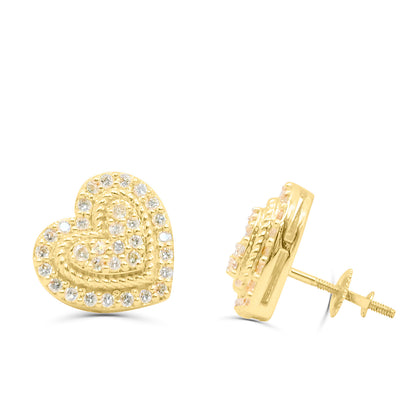 Heart Shape Illusion Diamond Cluster Stud Earring (0.75CT) in 10K Gold (Yellow or White)