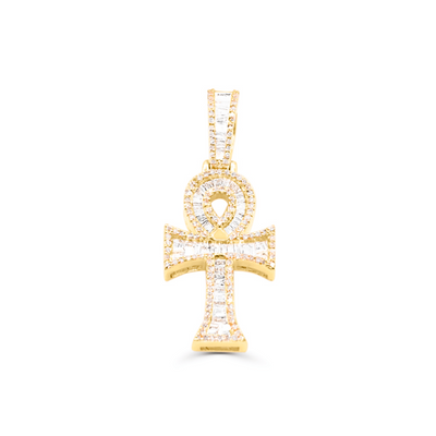 Egyptian Ankh Baguette Diamond Pendant (0.85CT) in 10K Gold