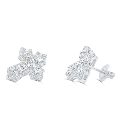 Cross Shape Illusion Diamond Cluster Stud Earring (0.55CT) in 10K Gold (Yellow or White)