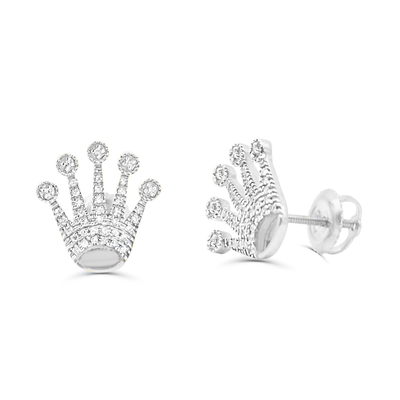 Rolex Crown Diamond Cluster Stud Earring (0.15CT) in 10K Gold (Yellow or White)