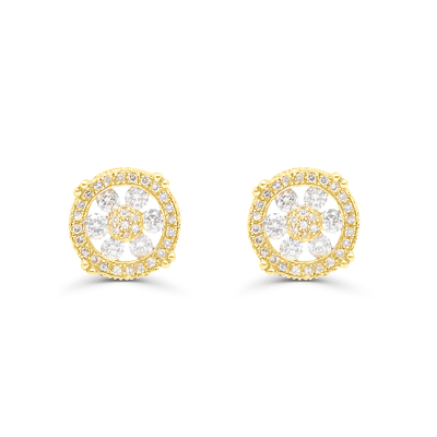 Round Shape Double Layered Diamond Cluster Stud Earring (1.00CT) in 10K Gold (Yellow or White)