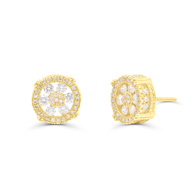 Round Shape Double Layered Diamond Cluster Stud Earring (1.00CT) in 10K Gold (Yellow or White)