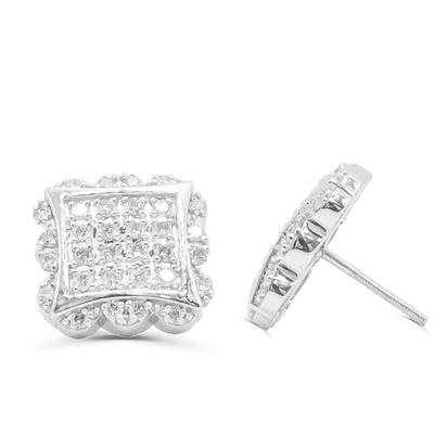 Square Shaped Stylish Diamond Cluster Stud Earring (1.25CT) in 10K Gold (Yellow or White)