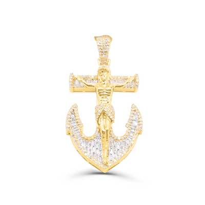 Jesus Anchor Bling Diamond Pendant Diamonds (1.25CT) in 10K Gold