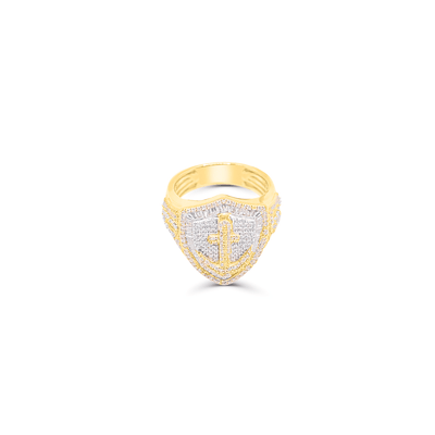Anchor Shape Baguette Diamond Cluster Men's Pinky Ring (1.46CT) in 10K Gold - Size 7 to 12